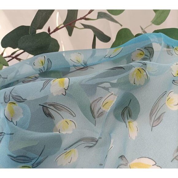 Women's  Light Blue Fashion Lightweight Head Scarf Floral Print Chiffon Scarves - Picture 4 of 5